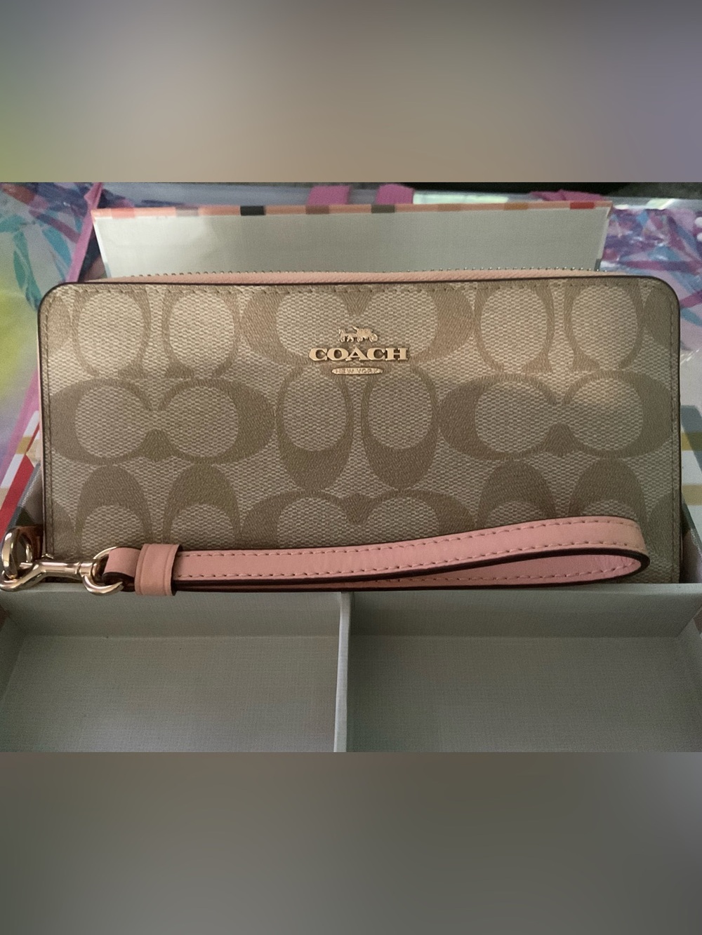 Coach Tan Signature Canvas Zip Wallet